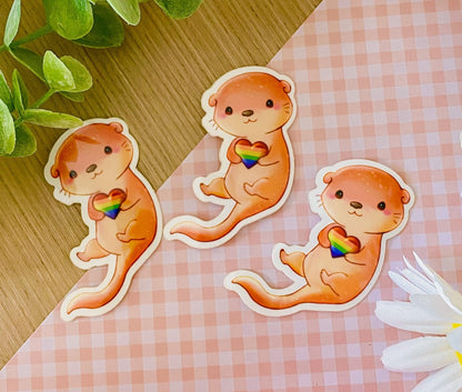 Pride Heart Otter | 2" Glossy Waterproof Vinyl Sticker - Momotin Studio